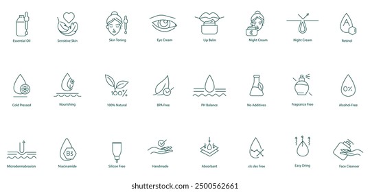 Vector Icons for Face Care: Essential Oils, Treatments, and Sensitive Skin Solutions