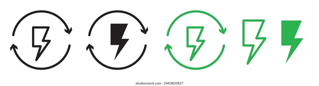 Vector Icons Featuring Electric Energy and Rapid Charging with Lightning Bolt and Thunderstorm Illustrations