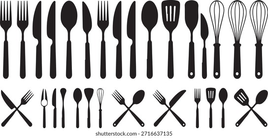 Vector icons featuring kitchen utensil icons collection. Scalable design suitable for various applications.