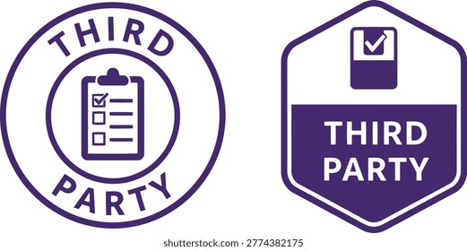 Vector icons featuring third party certification symbols with a checklist and checkmark design in purple.