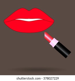 Vector icons of female lips print with Lipstick vector icon 