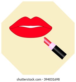 Vector icons of female lips print with Lipstick vector icon 