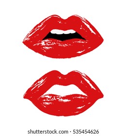Vector icons of female lips print.