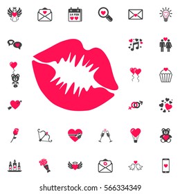 Vector icons of female lips print on the white background. Set of Valentines icons