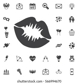 Vector icons of female lips print on the white background. Set of Valentines icons