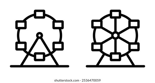 Ícones vetoriais das rodas Ferris com dois desenhos diferentes, representando parques de diversões e diversão. Traçado editável.