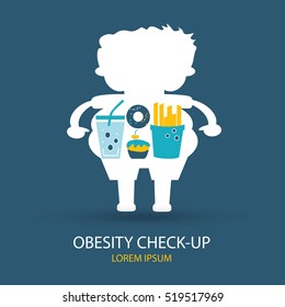 Vector icons in flat design. Concept of obesity, junk food and health.