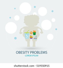 Vector icons in flat design. Concept of obesity, junk food and health.