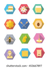 Vector icons flat design on the theme of natural honey.