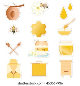Vector icons flat design on the theme of natural honey.