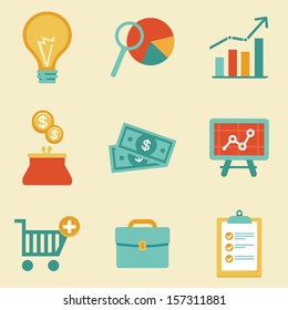 Vector icons in flat retro style - finance and business illustration