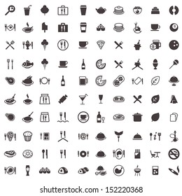 vector icons of food, sweets, meat, drinks and other