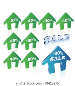 Vector icons in the form of houses of different colors on a white background