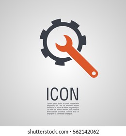 Vector icons in the form of wrench with a gear wheel. Pin symbol for your web site design, logo, app, UI.