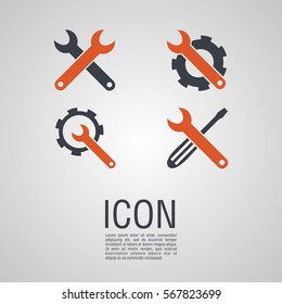 Vector icons in the form of wrench with a gear wheel. Pin symbol for your web site design, logo, app, UI.