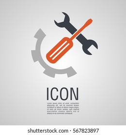 Vector icons in the form of wrench with gear wheel. Pin symbol for your web site design, logo, app, UI.