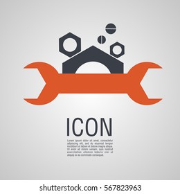 Vector icons in the form of wrench and nuts. Pin symbol for your web site design, logo, app, UI.