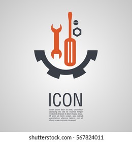 Vector icons in the form of wrench and screwdriver with nuts and bolts. Pin symbol for your web site design, logo, app, UI.