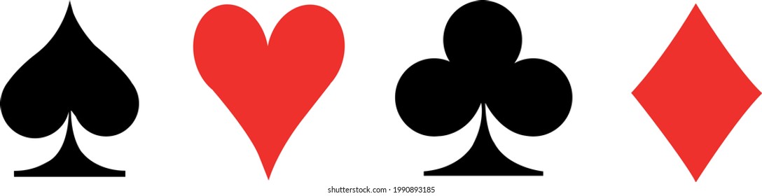 vector icons of the four suits of the deck, spade, hearts, clubs and gold.