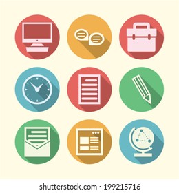 Vector icons for freelance and business. Set of circle colored icons with white silhouette symbols for freelance or business.