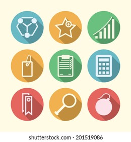 Vector icons for freelance and business. Set of circle colored icons with white silhouette symbols for freelance or business.