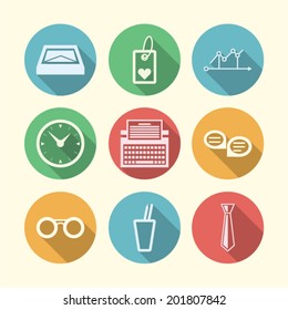 Vector icons for freelance and business. Set of circle colored icons with white silhouette symbols for freelance or business.