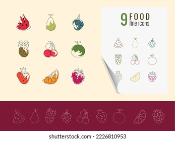 Vector icons. Fruit. Proper nutrition