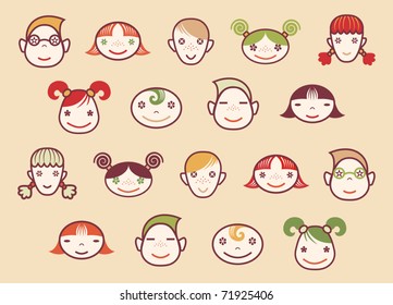Vector icons with funny children