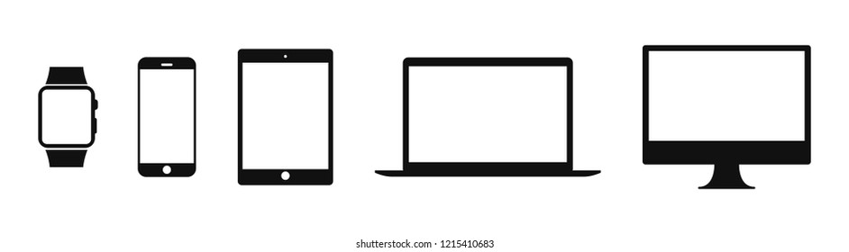 Vector icons of gadgets with blank screen isolated on white background.