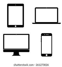 Vector icons of gadgets with blank screen isolated on white background.