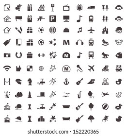 vector icons of games, entertainment, recreation, zoo, and other 