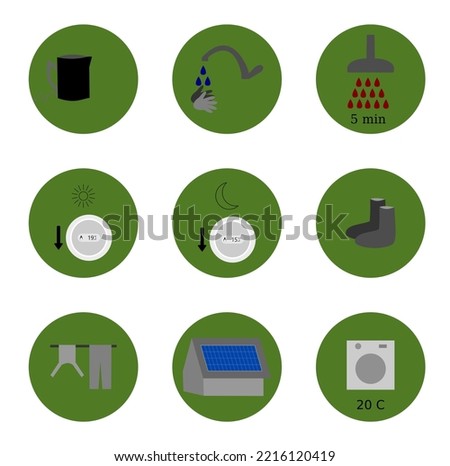 Vector:  icons of gas saving, energy saving, with colors green, and grey