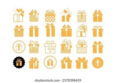 Vector Icons of Gift Box. Gift, Christmas Present, E-Commerce, Valentines Day, Birthday box icons set.