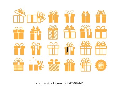 Vector Icons of Gift Box. Gift, Christmas Present, E-Commerce, Valentines Day, Birthday box icons set.