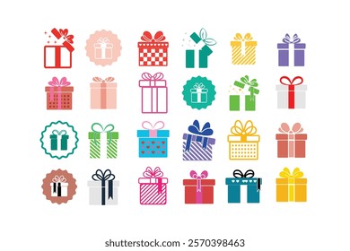 Vector Icons of Gift Box. Gift, Christmas Present, E-Commerce, Valentines Day, Birthday box icons set.