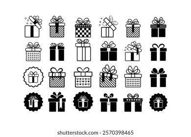 Vector Icons of Gift Box. Gift, Christmas Present, E-Commerce, Valentines Day, Birthday box icons set.