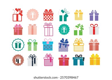 Vector Icons of Gift Box. Gift, Christmas Present, E-Commerce, Valentines Day, Birthday box icons set.