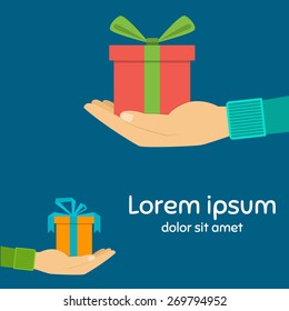 Vector icons gift box in the palm, a gift in hand
