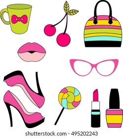 Vector icons of glamor stickers and labeles