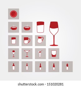 Vector icons. Glasses and bottles. Bar, and restaurant pictograms - drinks. Stylized drink icons.