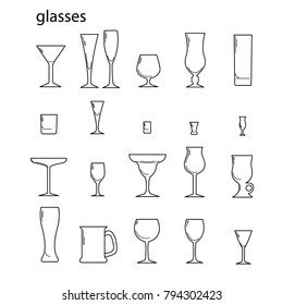 Vector Icons Of Glassware. Bar Glass.