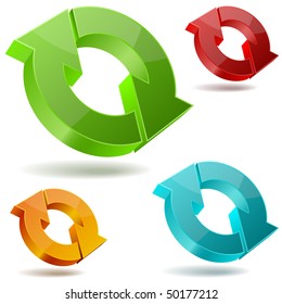 Vector icons of glossy circulating 3D arrows.