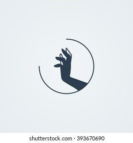 Vector icons with a graceful female hand in a beautiful setting. Logo. Monoicon.