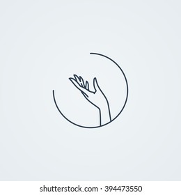 Vector icons with a graceful female hand in a beautiful setting. Logo. Monoicon.