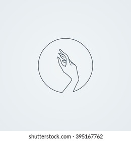Vector icons with a graceful female hand in a beautiful setting. Logo. Monoicon.
