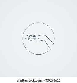 Vector icons with a graceful female hand in a beautiful setting. Logo. Monoicon.