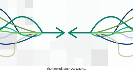 vector icons of green color arrows combined from many lines pointing towards each other 