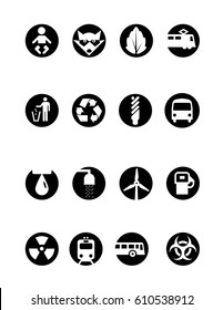 Vector icons for green energy, fuel economy and use, and other environmental factors affecting the energy use of a big city