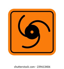 Vector icons. Hazard warning attention sign with rotating mechanism symbol. Orange square isolated on white background.