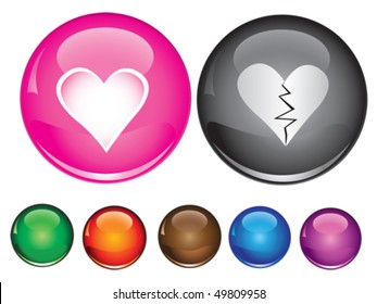 Vector icons with heart sign, empty button included